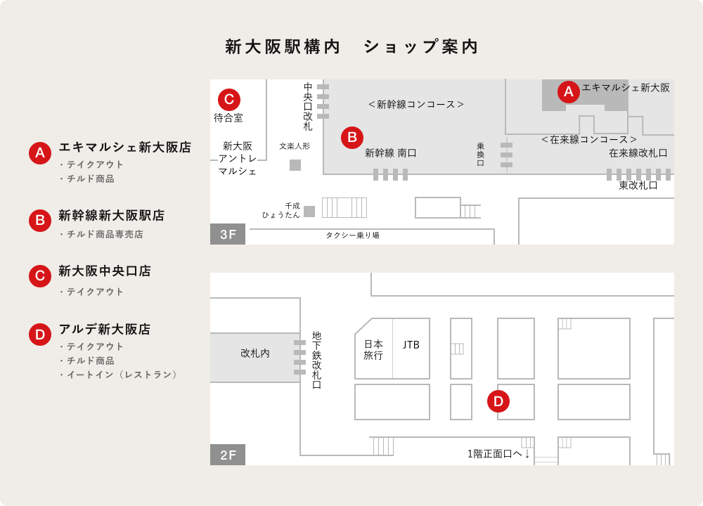 エキマルシェ新大阪店 在来線改札内 お店を探す 551horai 蓬莱 大阪名物の豚まん 肉まん